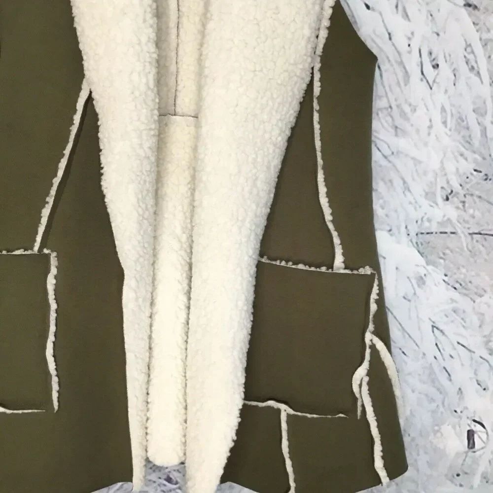 Indigo Soul Women's Draped Sherpa Cozy Suede/Fur Olive Winter‎ Vest Size S